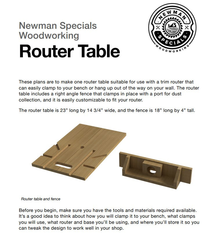 Portable Plywood Router Table Plans by Newman Specials!