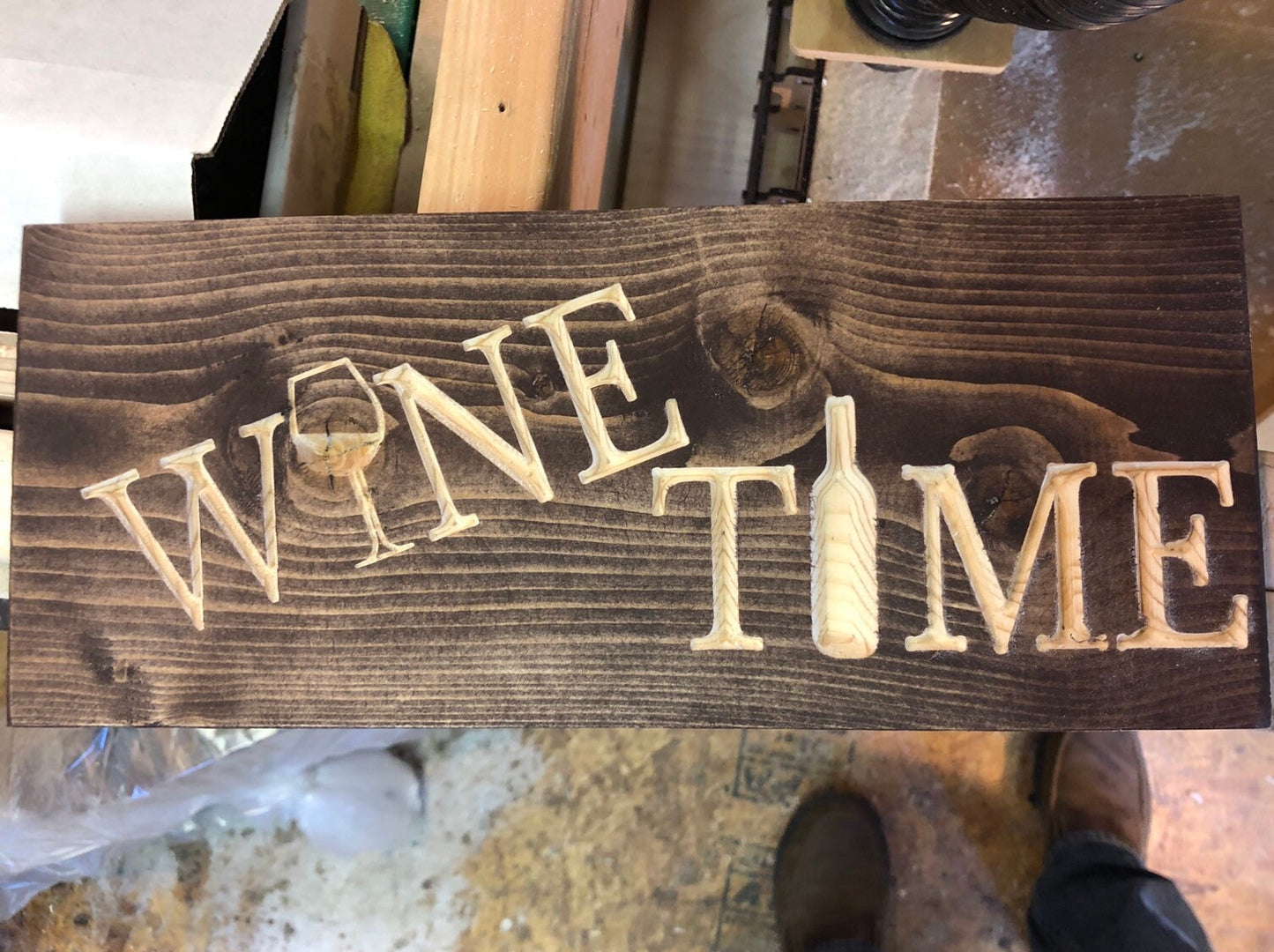Wine Time carved sign