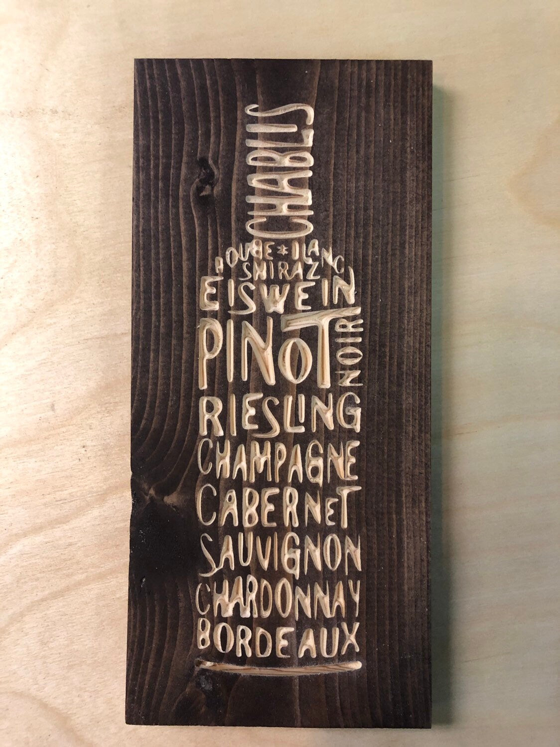 Carved Wine Bottle Sign with Wine Names - Newman Specials