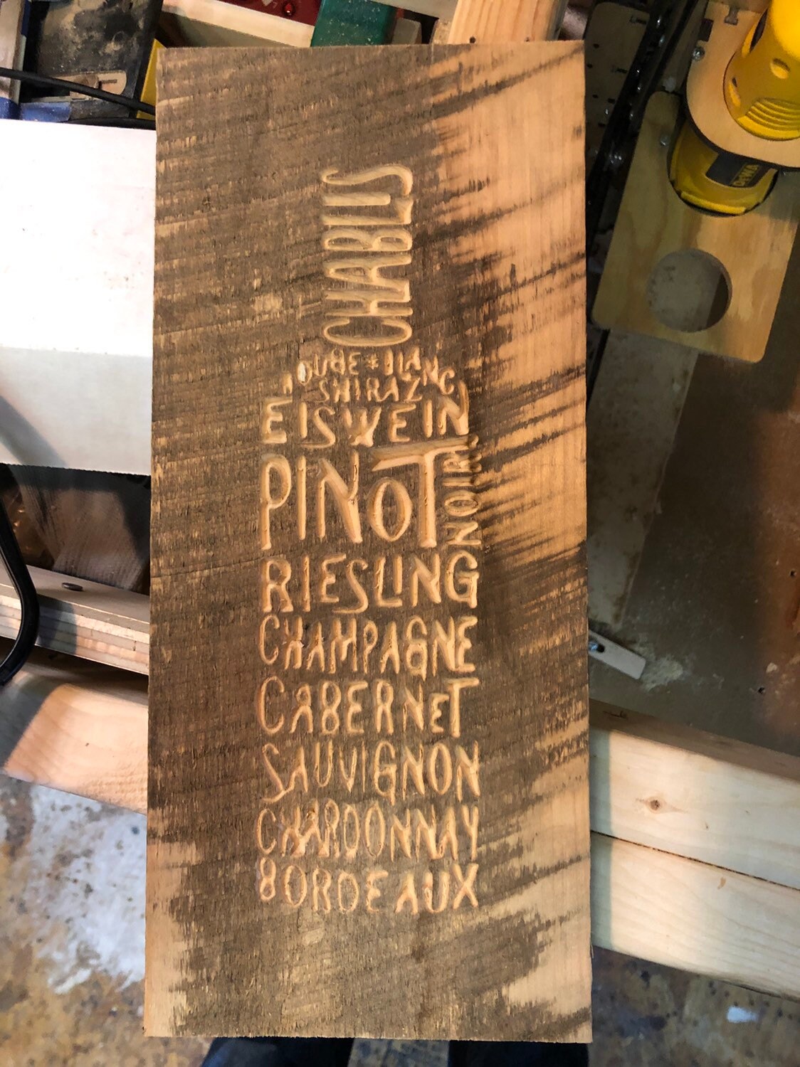Carved Wine Bottle Sign with Wine Names - Newman Specials