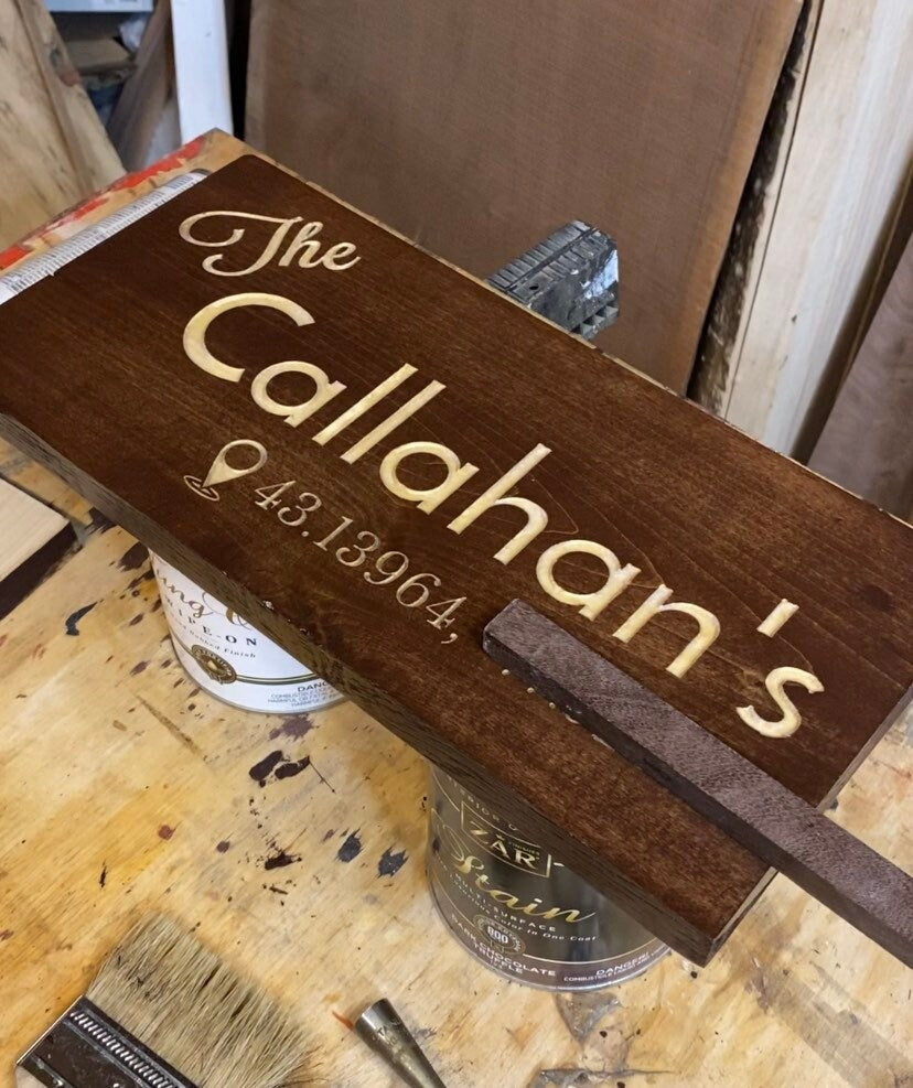 Family Name Plate with Personalized GPS – Newman Specials Woodwork