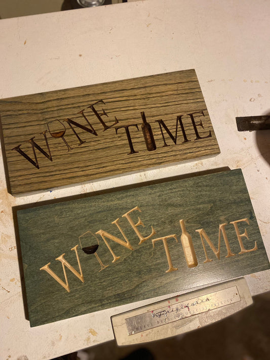 Wine Time carved sign