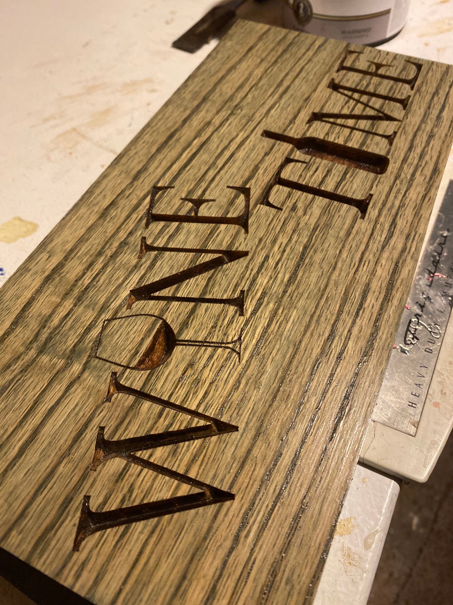 Wine Time carved sign